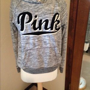 Pink hooded pullover.